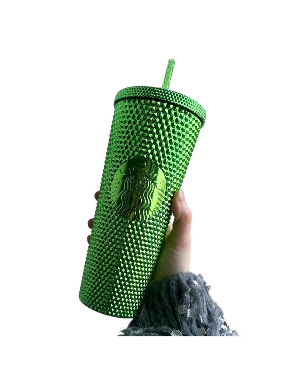 NWT Starbucks Emerald / Lime‎ Green Studded Grid Tumbler 24oz